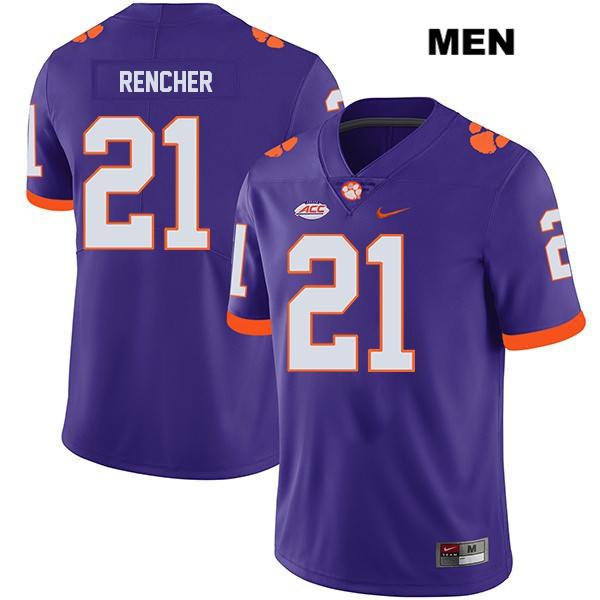 Men's Clemson Tigers #21 Darien Rencher Stitched Purple Legend Authentic Nike NCAA College Football Jersey HXG2846PD